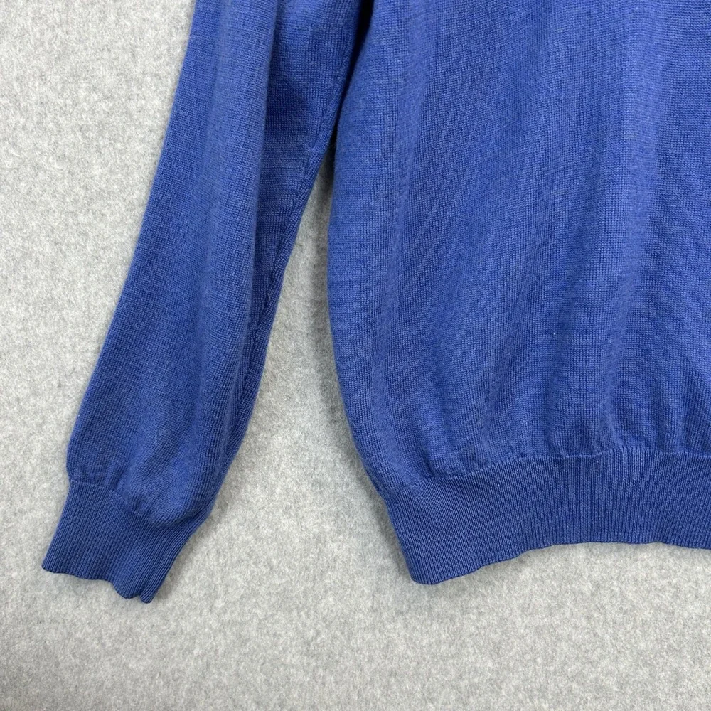Thomas Dean V-Neck Sweater Blue Extrafine Merino Wool Old Money Mens Large READ